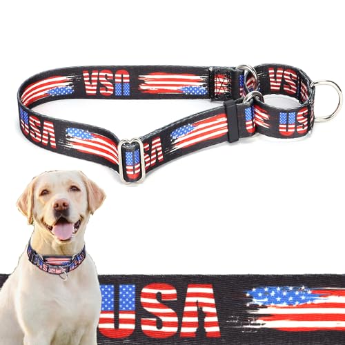 Martingale-Halsband für Hunde, verstellbar, weiches Nylon, mit speziellem Design, amerikanische Flagge, niedliche Muster für kleine, mittelgroße und große Hunde (amerikanische Flagge, L) von ONEFOJOJO