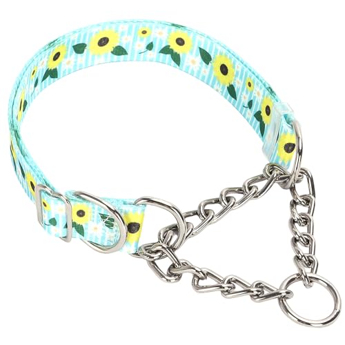 Martingale Halsband für Hunde mit Nylon- und Stahlkette, limitiertes Cinch-Design, Sonnenblume, kein Würgen, verstellbares Hundehalsband, kein Ziehen, ideal für Training, Walking, Jagd (XL) von ONEFOJOJO