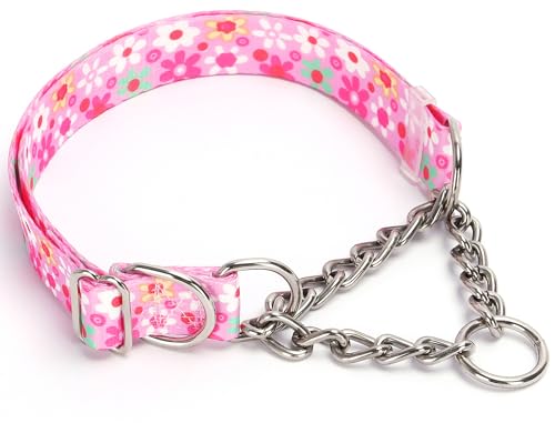 Martingale Halsband für Hunde mit Nylon- und Stahlkette, limitiertes Cinch-Design, kein Würgen, Hundehalsband mit rosa Blumen-Design, verstellbar, kein Ziehen, ideal für Whippets, Windhunde und mehr Martingale Halsband für Hunde mit Nylon- und Stahlkette, limitiertes Cinch-Design, kein Würgen, Hundehalsband mit rosa Blumen-Design, verstellbar, kein Ziehen, ideal für Whippets, Windhunde und mehr von ONEFOJOJO