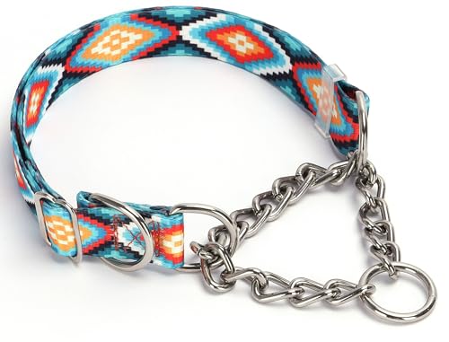 Martingale Halsband für Hunde mit Stahlkette, kein Ziehen, Hundetrainingshalsband mit speziellem Tribal-Muster, verstellbar, kein Würgen, perfekt für Training, Walking, Jagd, Größe für alle Rassen (M) Martingale Halsband für Hunde mit Stahlkette, kein Ziehen, Hundetrainingshalsband mit speziellem Tribal-Muster, verstellbar, kein Würgen, perfekt für Training, Walking, Jagd, Größe für alle Rassen (M) von ONEFOJOJO