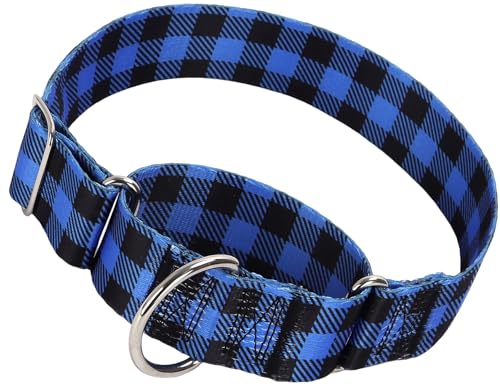 Martingale-Halsband für XL-Hunde, 3,8 cm, mit speziellem blauen Karomuster, verstellbar, hochwertig, rutschfest, für Mädchen, Jungen, Hunde (Blau kariert, XL) von ONEFOJOJO