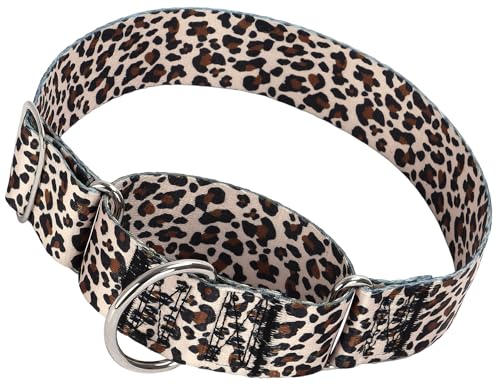 Martingale-Halsband für XL-Hunde, breit, verstellbar, strapazierfähig, Trainingshalsbänder mit Leopardenmuster, rutschfestes Hundehalsband, perfekt für Training, Spazierengehen, Jagd (Leopard XL) von ONEFOJOJO