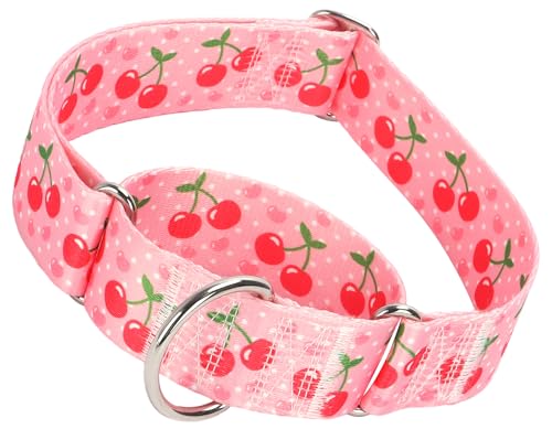 Martingale Hundehalsband, 3,8 cm breit, rosa Kirschblüte, verstellbares Nylon, kein Ziehen, Trainingshalsband für große Hunde, sicheres Design für Spaziergänge, Jagd und Außenbereich (mittel) von ONEFOJOJO