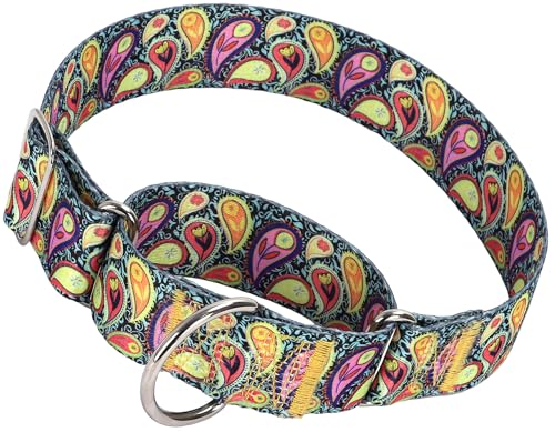 Martingale Hundehalsband, 3,8 cm breit, strapazierfähig, verstellbar, kein Ziehen, Trainingshalsband für mittelgroße und große Hunde, Cashew-Blumen-Design, strapazierfähiges Nylon-Halsband (mittel) Martingale Hundehalsband, 3,8 cm breit, strapazierfähig, verstellbar, kein Ziehen, Trainingshalsband für mittelgroße und große Hunde, Cashew-Blumen-Design, strapazierfähiges Nylon-Halsband (mittel) von ONEFOJOJO