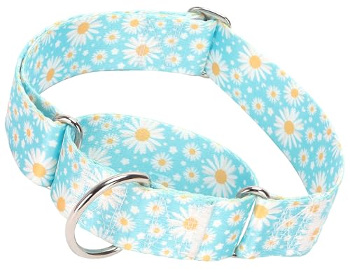 Martingale-Hundehalsband, 3,8 cm breit, strapazierfähig, verstellbar, mit blauem Gänseblümchen-Design, Militärqualität, starkes Hundehalsband für große/XL-Rassen (L) von ONEFOJOJO