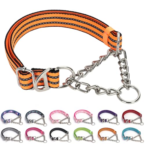 Martingale-Hundehalsband gegen Ziehen, für mittelgroße und große Hunde, reflektierender, gepolsterter Gurt und langlebige Kette, Anti-Ausbruch-Design für sichere Spaziergänge und Training, Orange XL Martingale-Hundehalsband gegen Ziehen, für mittelgroße und große Hunde, reflektierender, gepolsterter Gurt und langlebige Kette, Anti-Ausbruch-Design für sichere Spaziergänge und Training, Orange XL von ONEFOJOJO