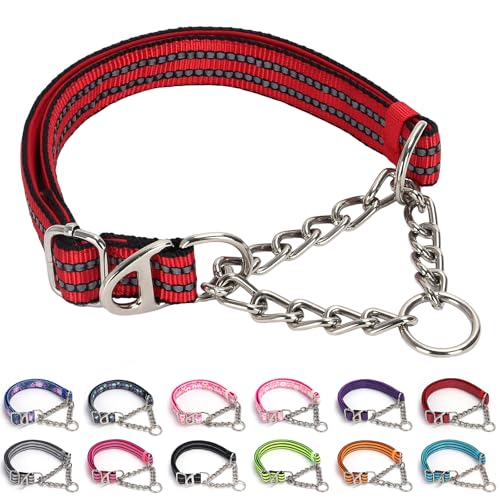 Martingale Hundehalsband mit reflektierendem gepolstertem Gurt, Anti-Würgen und Anti-Zieh-Design, Hundehalsbänder mit robuster Kette, perfekt für mittelgroße, extra große und XXL-Hunde (Rot, XL) von ONEFOJOJO