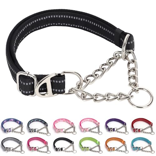 Martingale Hundehalsband mit weich gepolstertem – reflektierendes Würgekettenhalsband, strapazierfähig, Doppel-D-Ringe, kein Ziehen, Hundehalsband für große, mittelgroße und XL, XXL-Hunde von ONEFOJOJO