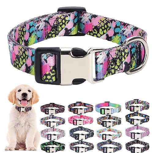 Niedliches Hundehalsband für XS, kleine, mittelgroße und große Hunde, buntes Leopardenmuster, weiches Nylon-Haustierhalsband für Hunde, Mädchen, Jungen, Welpen, Spazierengehen, Laufen, Training von ONEFOJOJO