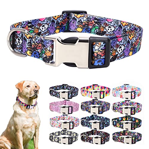 Niedliches Hundehalsband für XS, kleine, mittelgroße und große Hunde, weiches Nylon, 3D-Druck, mehrfarbige Muster, Halsbänder, verstellbar, für Hunde, Mädchen, Jungen, Welpen, Spazierengehen, Laufen, von ONEFOJOJO