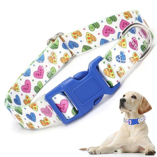 Niedliches Hundehalsband mit Herzmuster, verstellbar, Nylon, bequem, weich, langlebig, für XS, S, M, L, XL (Herz XS von ONEFOJOJO