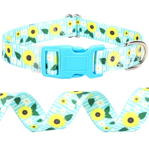 ONEFOJOJO Hundehalsband, Sonnenblumen-Design, für große Hunde, weiches Nylon, Welpenhalsband für Jungen und Mädchen, Hündinnen, verstellbar, strapazierfähig, mit Schnellverschluss-Schnalle (L) von ONEFOJOJO