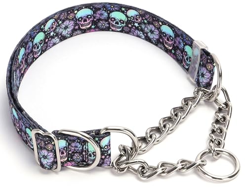 ONEFOJOJO Martingale-Hundehalsband (L) mit Edelstahl-Kettenhalsbändern in Purple, Kariert, Größe L für große Hunde von ONEFOJOJO