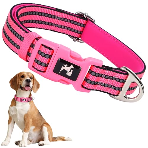 ONEFOJOJO Pink Girl Hundehalsband, reflektierend, mit weichem Neopren, atmungsaktiv, Schnellverschluss, für mittelgroße und extra große Hündinnen (Rosa, L) von ONEFOJOJO