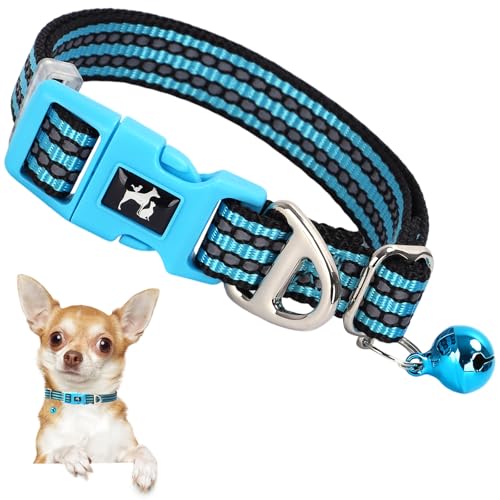 ONEFOJOJO Reflektierendes Hundehalsband mit Glöckchen, hypoallergen, verstellbar, Nylon, Welpenhalsband für Nachtsicherheit, weich, bequeme Passform, kleine Hunde und Katzen, Blau, Größe S ONEFOJOJO Reflektierendes Hundehalsband mit Glöckchen, hypoallergen, verstellbar, Nylon, Welpenhalsband für Nachtsicherheit, weich, bequeme Passform, kleine Hunde und Katzen, Blau, Größe S von ONEFOJOJO
