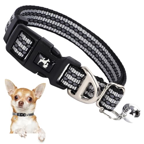 ONEFOJOJO Reflektierendes Hundehalsband und Katzenhalsband mit Glocke - Hypoallergen, verstellbares Welpenhalsband für kleine Haustiere, weiches Nylon, Nachtsicherheit mit reflektierenden Streifen ONEFOJOJO Reflektierendes Hundehalsband und Katzenhalsband mit Glocke - Hypoallergen, verstellbares Welpenhalsband für kleine Haustiere, weiches Nylon, Nachtsicherheit mit reflektierenden Streifen von ONEFOJOJO