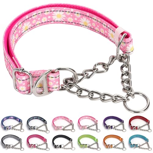 Reflektierendes Martingale-Hundehalsband mit Kette, rosa Gänseblümchen, kein Ziehen, verstellbar, bequem, Würgen, Hundehalsband für Training und Spaziergänge, Rosa Gänseblümchen, Größe M Reflektierendes Martingale-Hundehalsband mit Kette, rosa Gänseblümchen, kein Ziehen, verstellbar, bequem, Würgen, Hundehalsband für Training und Spaziergänge, Rosa Gänseblümchen, Größe M von ONEFOJOJO