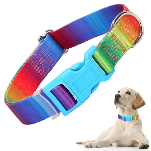 Regenbogen-Hundehalsband für XS, S, M, L, XL, verstellbares Nylon-Haustierhalsband für Regenbogenmuster, niedliches Hundehalsband für Mädchen oder Jungen, Welpen, Katzen, Regenbogen-L von ONEFOJOJO