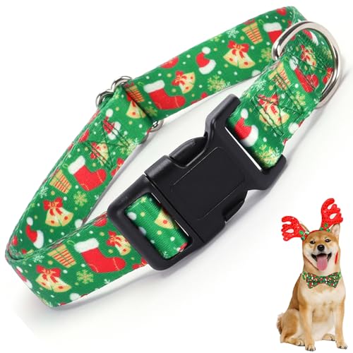 Weihnachts-Hundehalsbänder für große Hunde mit Schneeflocken, Glocken, Hüten, weihnachtliches grünes Hundehalsband mit Fliege, verstellbares, strapazierfähiges Haustierhalsband mit Sicherheitsschnalle Weihnachts-Hundehalsbänder für große Hunde mit Schneeflocken, Glocken, Hüten, weihnachtliches grünes Hundehalsband mit Fliege, verstellbares, strapazierfähiges Haustierhalsband mit Sicherheitsschnalle von ONEFOJOJO