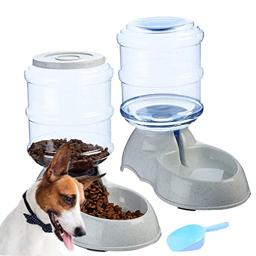 ONEFOLL Automatischer Futterspender für Haustiere, 3,8 l, Futterspender und Wasserspender, Set für kleine und mittelgroße und große Hunde, Katzen und Haustiere, Grau von ONEFOLL