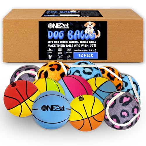 ONEPET Ball Hundespielzeug, langlebig, hohe Sprungkraft, schwimmender Gummiball (12 Stück, Medium, 6 Gummibälle + 4 Tennisbälle + 2 quietschende Tennisbälle) von ONEGlobal