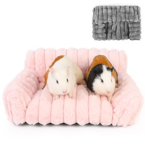 ONEJU Meerschweinchen Bett, Flauschiges Meerschweinch Sofa mit Zwei abnehmbaren, waschbaren Bezügen, super kuscheliges Cord Fleece, ideales Zubehoer für kleine Haustiere, Rosa und Dunkel Grau von ONEJU