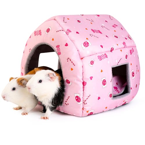 ONEJU Meerschweinchenhaus, Meerschweinchenbett, Meerschweinchenversteck, Kaninchenbett, Kaninchenhaus, Meerschweinchenhaus für Meerschweinchen, Kaninchen, Chinchilla und Frettchen, Rosa Bonbon Muster von ONEJU