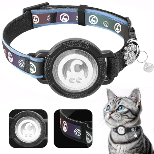 ONEONTA Katzenhalsband Airtag, Airtag Halsband Katze Breakaway, Airtag Katze Reflektierendes, Airtag Katzenhalsband mit Airtag Hülle und Glocke, Bequeme Polsterung, Verstellbar, Langlebig, Blau, XS von ONEONTA