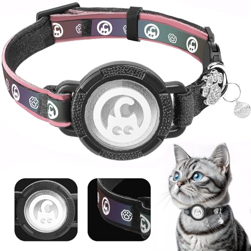 ONEONTA Katzenhalsband Airtag, Airtag Halsband Katze Breakaway, Airtag Katze Reflektierendes, Airtag Katzenhalsband mit Airtag Hülle und Glocke, Bequeme Polsterung, Verstellbar, Langlebig, Rosa, S von ONEONTA