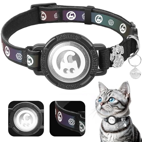 ONEONTA Katzenhalsband Airtag, Airtag Halsband Katze Breakaway, Airtag Katze Reflektierendes, Airtag Katzenhalsband mit Airtag Hülle und Glocke, Bequeme Polsterung, Verstellbar, Langlebig, Schwarz, S von ONEONTA