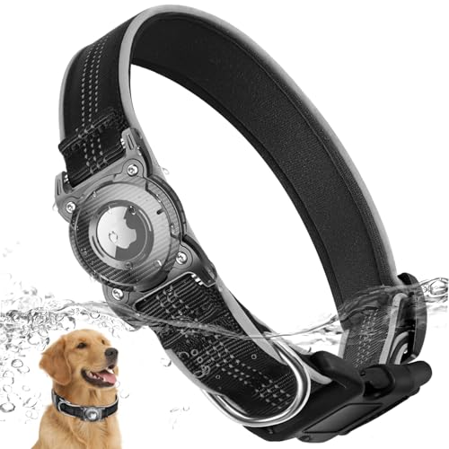 ONEONTA Airtag Hundehalsband Wasserdicht | Hund Anhänger Mit Abnehmbarer Metallschlaufe, Weich Gepolstertes Neopren Nylon, Reflektierend, Verstellbar für Hunde, Schwarz, S ONEONTA Airtag Hundehalsband Wasserdicht | Hund Anhänger Mit Abnehmbarer Metallschlaufe, Weich Gepolstertes Neopren Nylon, Reflektierend, Verstellbar für Hunde, Schwarz, S von ONEONTA
