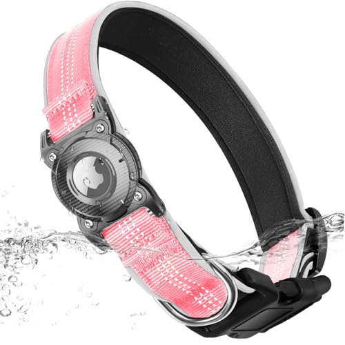 ONEONTA Airtag Hundehalsband Wasserdicht | Hund Anhänger Mit Abnehmbarer Metallschlaufe, Weich Gepolstertes Neopren Nylon, Reflektierend, Verstellbar für Hunde, Rosa, XL ONEONTA Airtag Hundehalsband Wasserdicht | Hund Anhänger Mit Abnehmbarer Metallschlaufe, Weich Gepolstertes Neopren Nylon, Reflektierend, Verstellbar für Hunde, Rosa, XL von ONEONTA