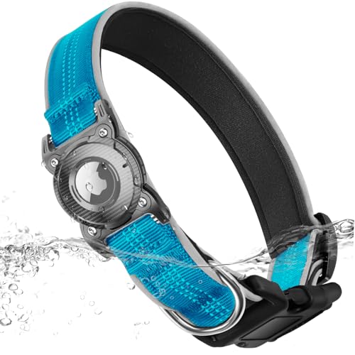 ONEONTA Airtag Hundehalsband Wasserdicht | Hund Anhänger Mit Abnehmbarer Metallschlaufe, Weich Gepolstertes Neopren Nylon, Reflektierend, Verstellbar für Hunde, Blau, M ONEONTA Airtag Hundehalsband Wasserdicht | Hund Anhänger Mit Abnehmbarer Metallschlaufe, Weich Gepolstertes Neopren Nylon, Reflektierend, Verstellbar für Hunde, Blau, M von ONEONTA