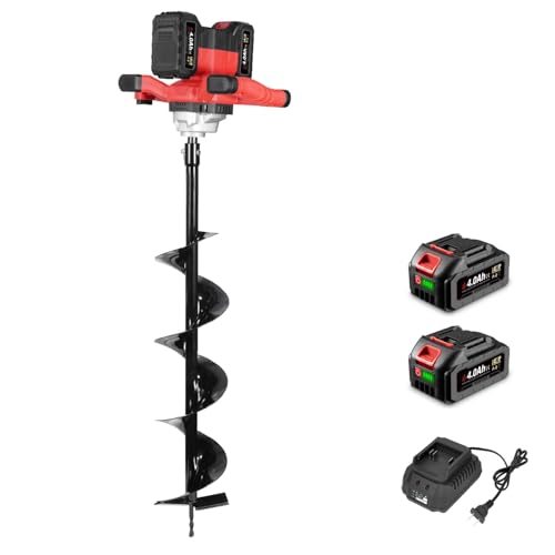 ONEVAN Akku Erdbohrer, Bürstenlos Erdlochbohrer Elektrisch mit 2X 4000mAh Akkus, Bohrtiefe 80 cm, Erdbohrer Ø 150 mm, Kabellos Gartenbohrer Eisbohrer Pfahlbohrer ONEVAN Akku Erdbohrer, Bürstenlos Erdlochbohrer Elektrisch mit 2X 4000mAh Akkus, Bohrtiefe 80 cm, Erdbohrer Ø 150 mm, Kabellos Gartenbohrer Eisbohrer Pfahlbohrer von ONEVAN