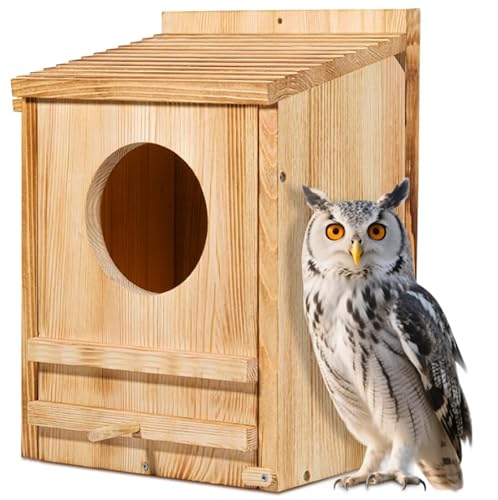 Schleiereule Haus, Eulen-Nistkasten für draußen, hölzerne Kreisch-Eulen-Nistkasten, großes Kaliber, rund, hohl, Outdoor-Vogelkästen, geeignet für Wildtierkreischen, Barred, Great Horned, Schleiereulen Schleiereule Haus, Eulen-Nistkasten für draußen, hölzerne Kreisch-Eulen-Nistkasten, großes Kaliber, rund, hohl, Outdoor-Vogelkästen, geeignet für Wildtierkreischen, Barred, Great Horned, Schleiereulen von ONKO