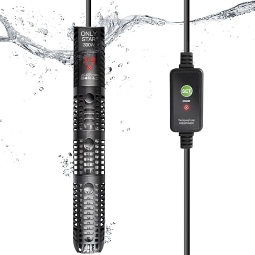 ONLYSTAR Aquariumheizung, 50 W/100 W/200 W/300 W/500 W, mit Übertemperaturschutz, explosionsgeschütztes Quarzglas, Aquariumheizung mit LED-Thermostatregler (100 W) von ONLYSTAR