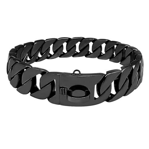 ONNAT Goldkette Hundehalsband Hochleistungs-Choke Kubanische Hundekette für Große Hunde, 30 Mm Breite, Hundehalsband, Starke Stahlmetallglieder für Große Rassen,Schwarz,14inch（35cm von ONNAT