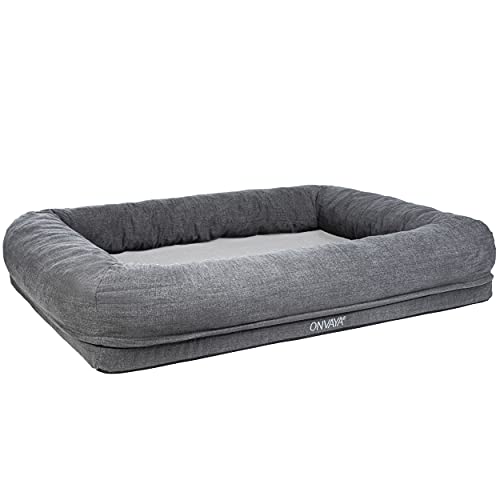 ONVAYA® Hundebett | passend für orthopädisches Hundekissen | weiches & kuscheliges Hundesofa | Hundecouch mit hohem Rand | Bezug waschbar | Grau (S (82x64x18 cm) von ONVAYA