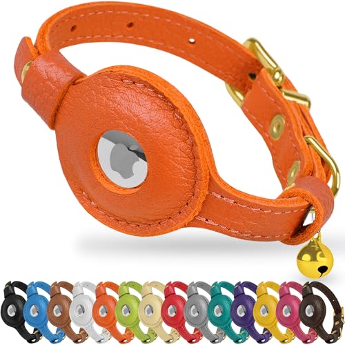 OOPSDOGGY AirTag-Katzenhalsband aus Leder mit Glöckchen, Nicht abreißbar, mit Apple Airtag-Halter, leichtes GPS-Haustierhalsband für Mädchen, Jungen, Katzen, kleine Hunde, Welpen (Orange) OOPSDOGGY AirTag-Katzenhalsband aus Leder mit Glöckchen, Nicht abreißbar, mit Apple Airtag-Halter, leichtes GPS-Haustierhalsband für Mädchen, Jungen, Katzen, kleine Hunde, Welpen (Orange) von OOPSDOGGY