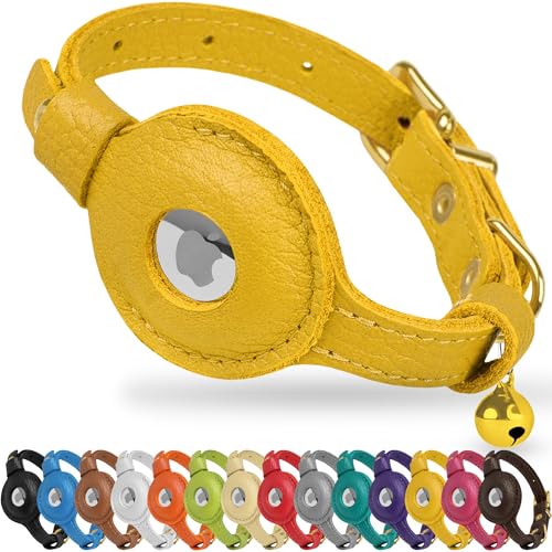 OOPSDOGGY AirTag-Katzenhalsband aus Leder mit Glöckchen, Nicht abreißbar, mit Apple Airtag-Halter, leichtes GPS-Haustierhalsband für Mädchen, Jungen, Katzen, kleine Hunde, Welpen (Yellow) OOPSDOGGY AirTag-Katzenhalsband aus Leder mit Glöckchen, Nicht abreißbar, mit Apple Airtag-Halter, leichtes GPS-Haustierhalsband für Mädchen, Jungen, Katzen, kleine Hunde, Welpen (Yellow) von OOPSDOGGY