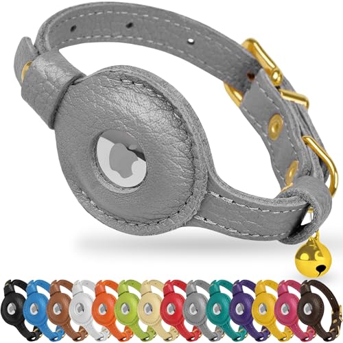 OOPSDOGGY AirTag-Katzenhalsband aus Leder mit Glöckchen, Nicht abreißbar, mit Apple Airtag-Halter, leichtes GPS-Haustierhalsband für Mädchen, Jungen, Katzen, kleine Hunde, Welpen (Grau) OOPSDOGGY AirTag-Katzenhalsband aus Leder mit Glöckchen, Nicht abreißbar, mit Apple Airtag-Halter, leichtes GPS-Haustierhalsband für Mädchen, Jungen, Katzen, kleine Hunde, Welpen (Grau) von OOPSDOGGY