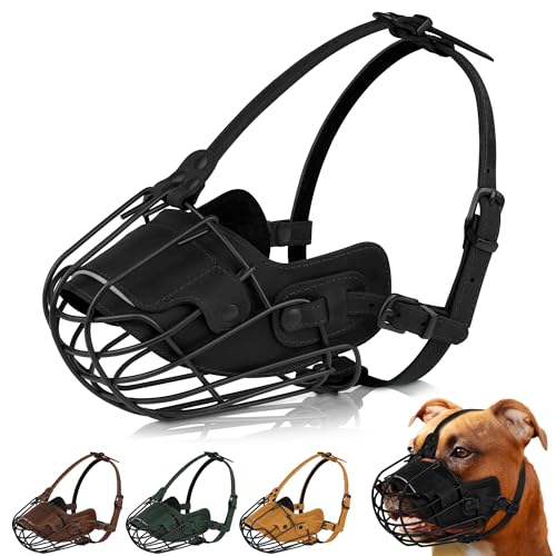 OOPSDOGGY Amstaff Pitbull-Hundemaulkorb aus Metall, reflektierende Ledermaske, sicherer Drahtkorb, Maulkorb für große Hunde, weicher Käfigmaulkorb gegen Beißen und Kauen mit verstellbaren Bändern, OOPSDOGGY Amstaff Pitbull-Hundemaulkorb aus Metall, reflektierende Ledermaske, sicherer Drahtkorb, Maulkorb für große Hunde, weicher Käfigmaulkorb gegen Beißen und Kauen mit verstellbaren Bändern, von OOPSDOGGY