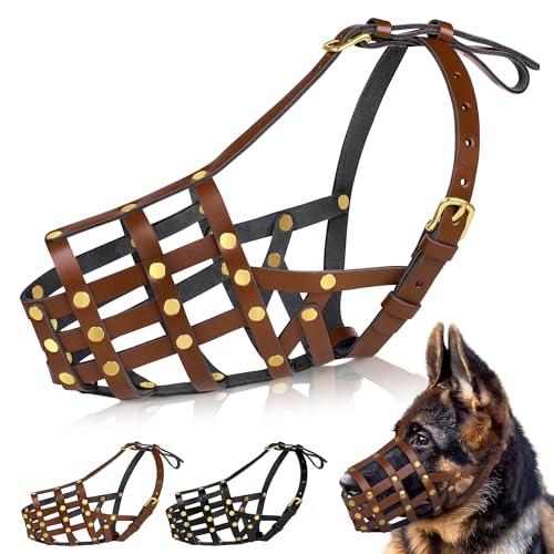 OOPSDOGGY Dobermann Hund Maulkorb für Große Hunde - Leder Atmungsaktiv Sicherer Korb Maulkorb Maulkorb für Große Rassen Husky Deutscher Schäferhund Verhindert Beißen Kein Kauen Verstellbar (Braun, OOPSDOGGY Dobermann Hund Maulkorb für Große Hunde - Leder Atmungsaktiv Sicherer Korb Maulkorb Maulkorb für Große Rassen Husky Deutscher Schäferhund Verhindert Beißen Kein Kauen Verstellbar (Braun, von OOPSDOGGY