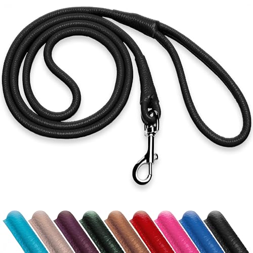 OOPSDOGGY Hundeleine aus gerolltem Leder, 1,8 m, robuste Trainingsleine für kleine, mittelgroße und große Hunde und Welpen, Schwarz, Braun, Rot (Schwarz, L) von OOPSDOGGY