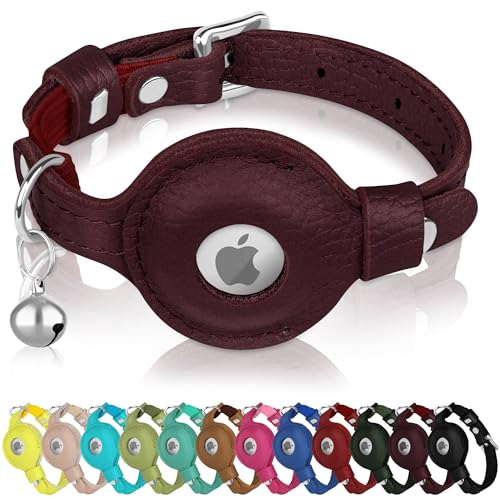 OOPSDOGGY Katzenhalsband für AirTag-Halter, Leder-Kätzchen-Halsbänder mit Gummiband und Glöckchen, nicht abreißbar, verstellbar, für drinnen und draußen, für Jungen, Mädchen, Burgunderrot OOPSDOGGY Katzenhalsband für AirTag-Halter, Leder-Kätzchen-Halsbänder mit Gummiband und Glöckchen, nicht abreißbar, verstellbar, für drinnen und draußen, für Jungen, Mädchen, Burgunderrot von OOPSDOGGY