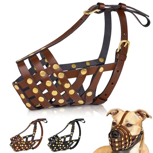 OOPSDOGGY Pitbull Maulkorb für große Hunde – Leder, atmungsaktiv, sicherer Korbmaulkorb für mittelgroße und große Rassen, verhindert Beißen, kein Kauen, Amstaff Staffordshire Terrier (Braun, Größe 4 – OOPSDOGGY Pitbull Maulkorb für große Hunde – Leder, atmungsaktiv, sicherer Korbmaulkorb für mittelgroße und große Rassen, verhindert Beißen, kein Kauen, Amstaff Staffordshire Terrier (Braun, Größe 4 – von OOPSDOGGY