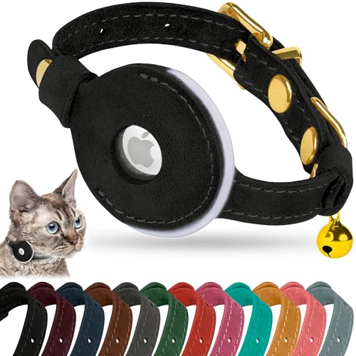 OOPSDOGGY Reflektierendes AirTag-Katzenhalsband aus Leder mit Glöckchen, nicht abreißbar, verstellbares Haustierhalsband mit Apple Airtag-Halter, leichtes GPS-Kätzchen-Halsband für kleine Hunde, OOPSDOGGY Reflektierendes AirTag-Katzenhalsband aus Leder mit Glöckchen, nicht abreißbar, verstellbares Haustierhalsband mit Apple Airtag-Halter, leichtes GPS-Kätzchen-Halsband für kleine Hunde, von OOPSDOGGY