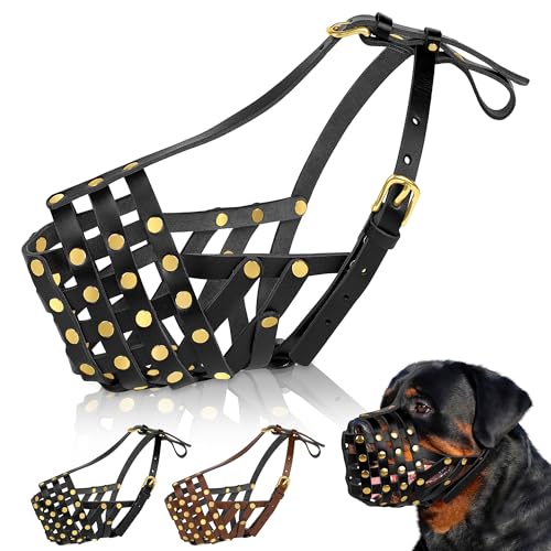 OOPSDOGGY Rottweiler Hundemaulkorb für Große Hunde - Leder Atmungsaktiv Sicherer Korb Maulkorb für Große Rassen Verhindert Beißen Kein Kauen Verstellbar (Schwarz, Größe 5 - Rottweiler) von OOPSDOGGY