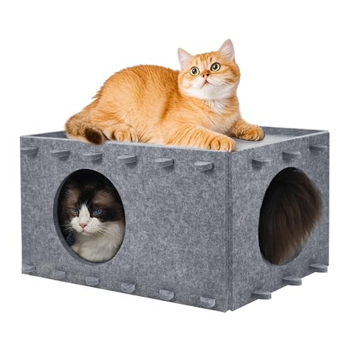 OOZAZEMM Katzenbett für Hauskatzen, Katzenhaus für große und mehrere Haustierkatzen, faltbare Katzenhöhle, Katzenversteck bis zu 10 kg, 55,9 x 36,1 x 30,5 cm, Grau OOZAZEMM Katzenbett für Hauskatzen, Katzenhaus für große und mehrere Haustierkatzen, faltbare Katzenhöhle, Katzenversteck bis zu 10 kg, 55,9 x 36,1 x 30,5 cm, Grau von OOZAZEMM