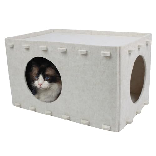 OOZAZEMM Katzenbett für Hauskatzen, Katzenhaus für große und mehrere Katzen, Kratzfestigkeit, Katzenbetthöhle, Katzenbetten und Möbel, Peekaboo Katzenversteck 55,9 x 36,1 x 30,5 cm, Creme OOZAZEMM Katzenbett für Hauskatzen, Katzenhaus für große und mehrere Katzen, Kratzfestigkeit, Katzenbetthöhle, Katzenbetten und Möbel, Peekaboo Katzenversteck 55,9 x 36,1 x 30,5 cm, Creme von OOZAZEMM